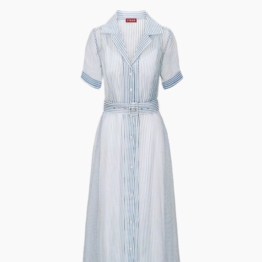 STAUD Ivory Micro Striped Dress